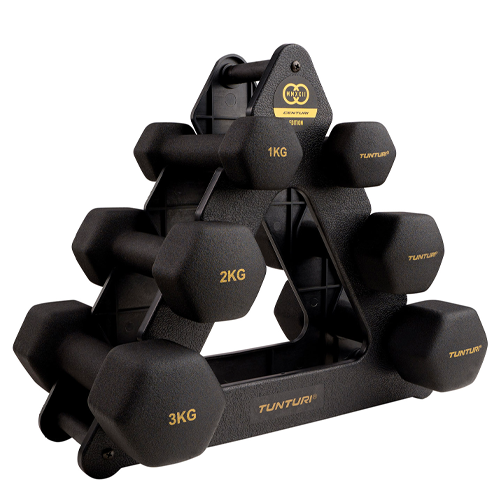 Hantlite komplekt + Hantliriiul TUNTURI CENTURI NEOPREEN 3 Paari 
