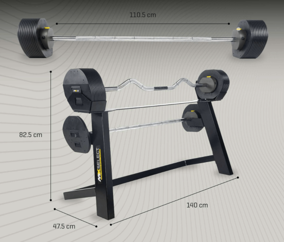 Kangiraskuse komplekt koos alusega MX Select MX100 Barbell System & Stand 12,7 - 45,3 kg Must