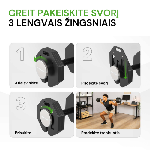 Reguleeritav kang raskustega Tunturi Rapid Adjustable Barbell 11 kg
