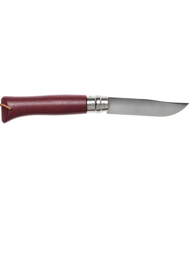Peilis Opinel matkamiseks nr.8 roostevabast terasest teraga ja burgundia käepidemega