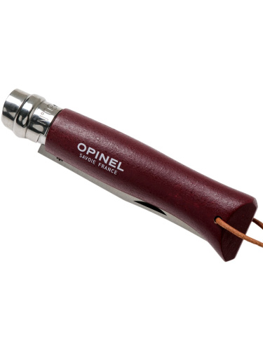 Peilis Opinel matkamiseks nr.8 roostevabast terasest teraga ja burgundia käepidemega