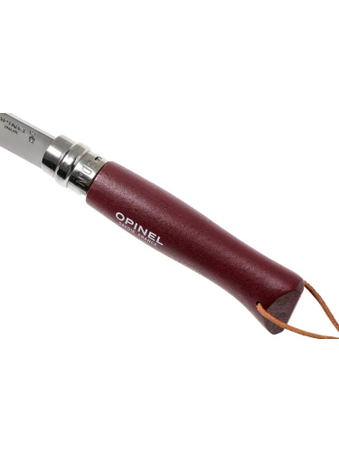 Peilis Opinel matkamiseks nr.8 roostevabast terasest teraga ja burgundia käepidemega