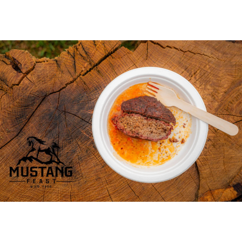 Nr.98 toit reisideks MustangFeast suitsutatud veiselihahakkliha riisiga + brownie koogike