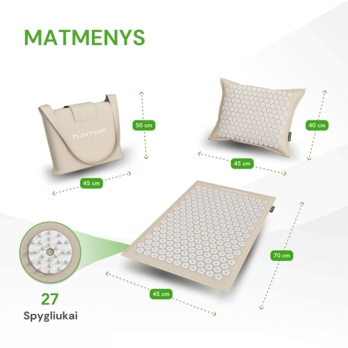 Joogamatt TUNTURI ACUPRESSURE MAT AND PILLOW BEIGE