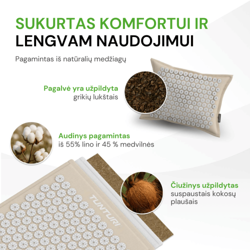 Joogamatt TUNTURI ACUPRESSURE MAT AND PILLOW BEIGE