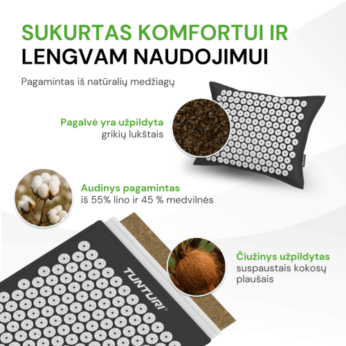 Joogamatt TUNTURI ACUPRESSURE MAT AND PILLOW BLACK
