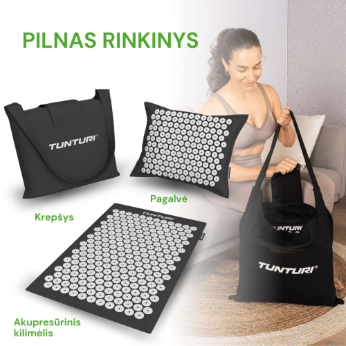 Joogamatt TUNTURI ACUPRESSURE MAT AND PILLOW BLACK