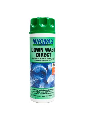 Pruutsetatud riiete/sügiseliste magamiskottide pesuvahend Nikwax DOWN WASH DIRECT 300 ml
