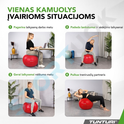 Joogapall Tunturi Gymball 55cm, Red, Anti Burst