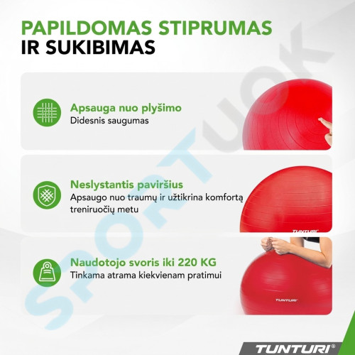 Joogapall Tunturi Gymball 55cm, Red, Anti Burst