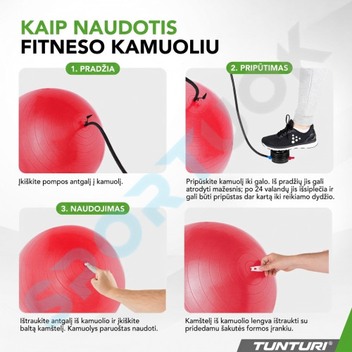 Joogapall Tunturi Gymball 55cm, Red, Anti Burst
