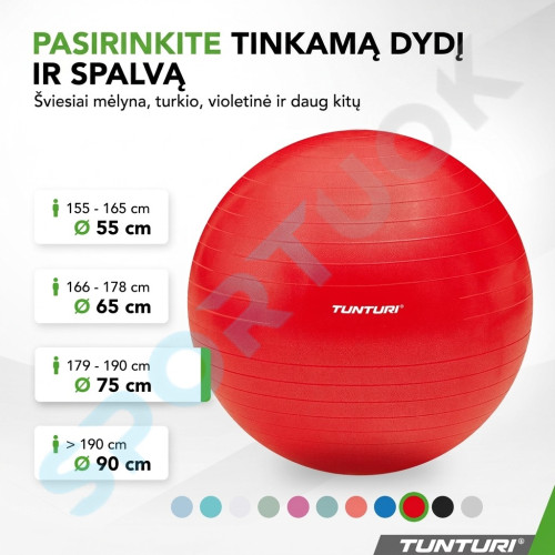 Joogapall Tunturi Gymball 55cm, Red, Anti Burst